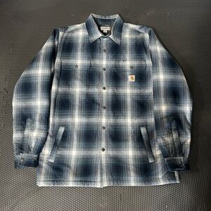 Carhartt Men's Navy Plaid Sherpa Lined Jacket
